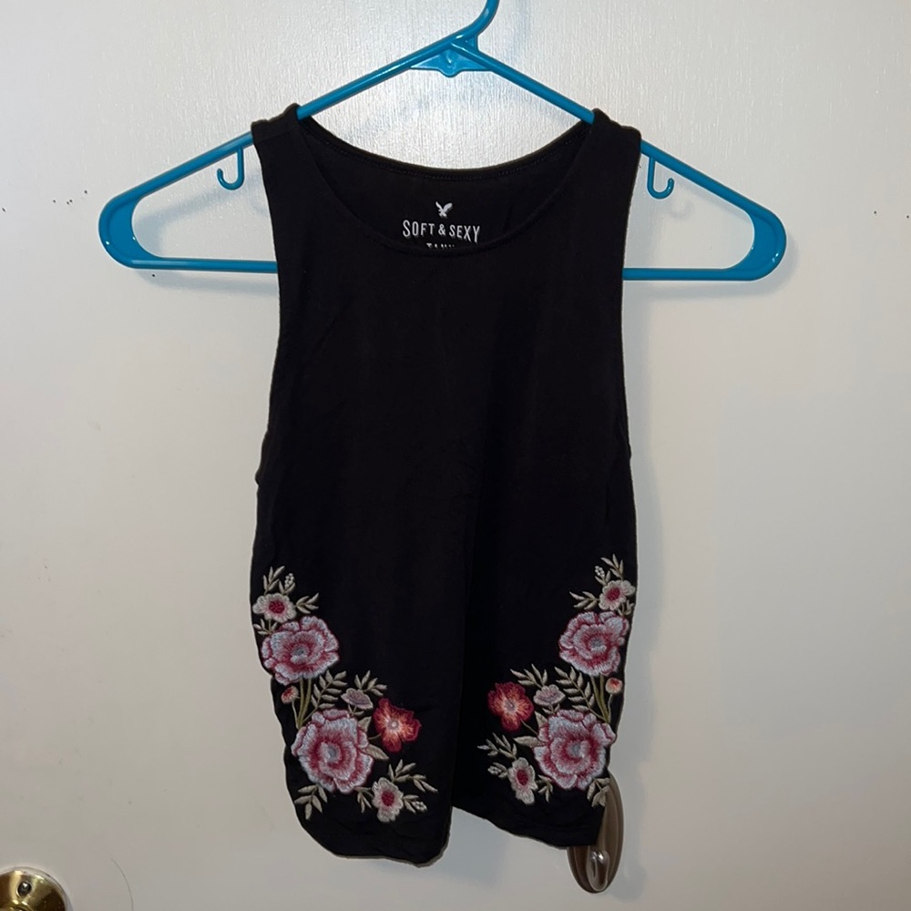 Black tank top with floral details
